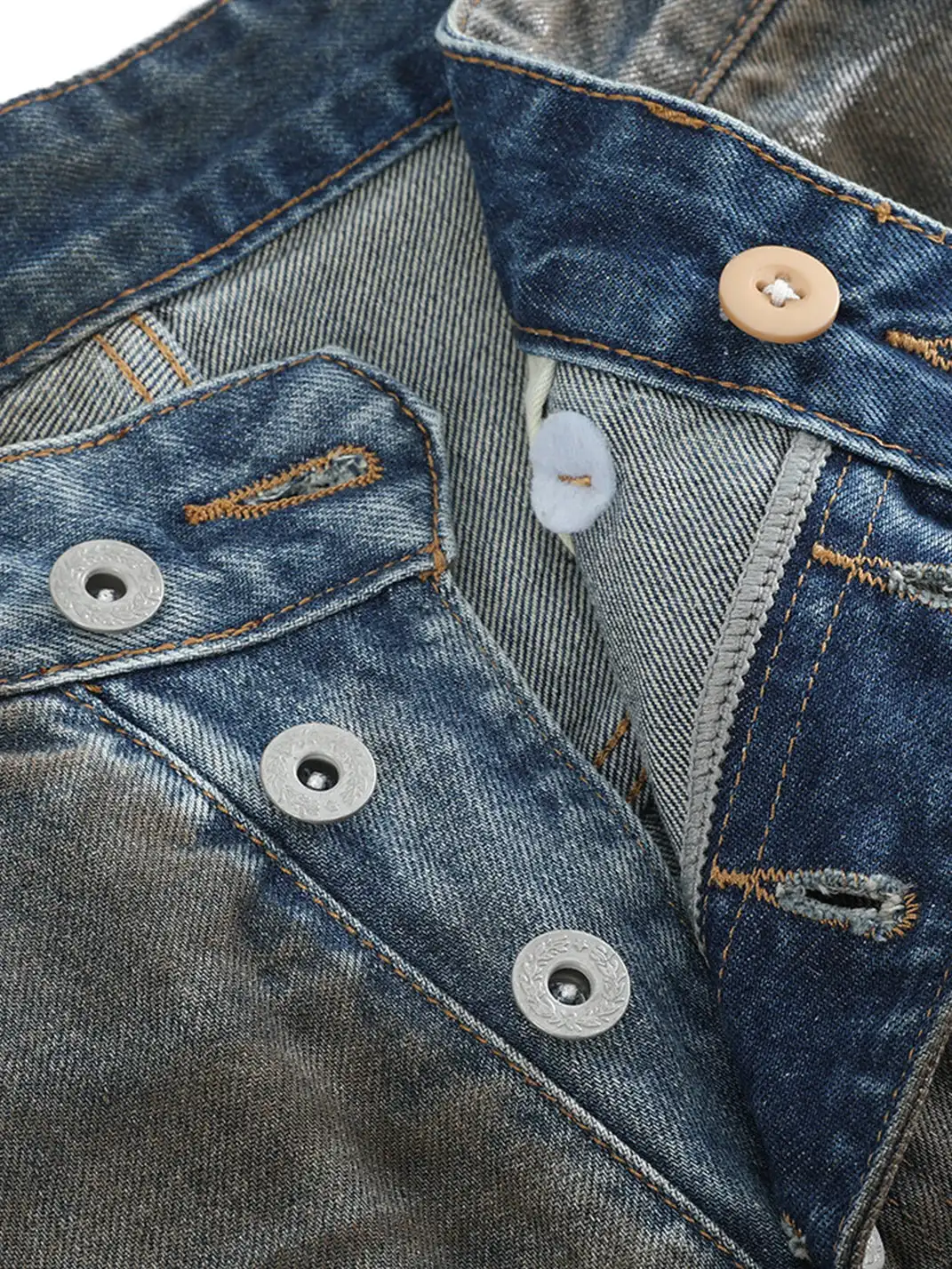 noEmosen | Silver-Plated Batik Slanted Placket Jeans