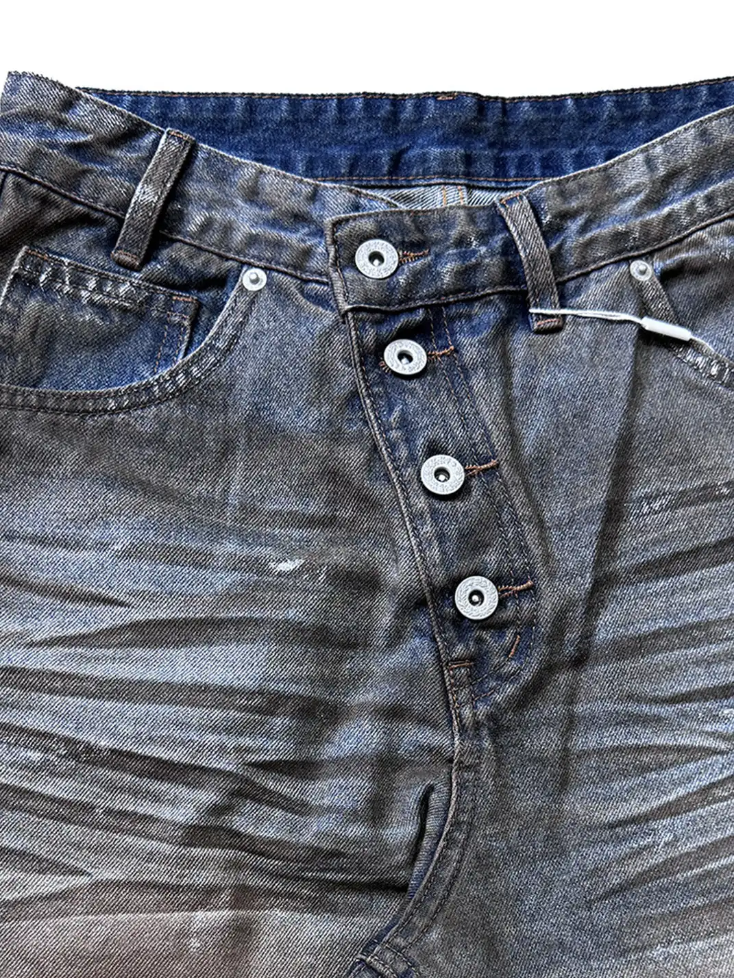 noEmosen | Silver-Plated Batik Slanted Placket Jeans