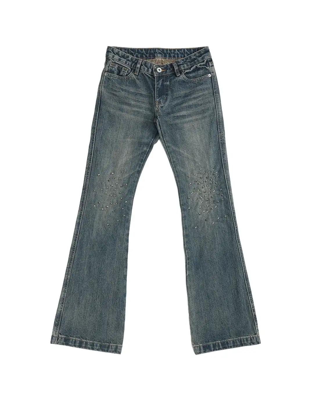 noEmosen | Spiked Rivet Knee Flare Jeans