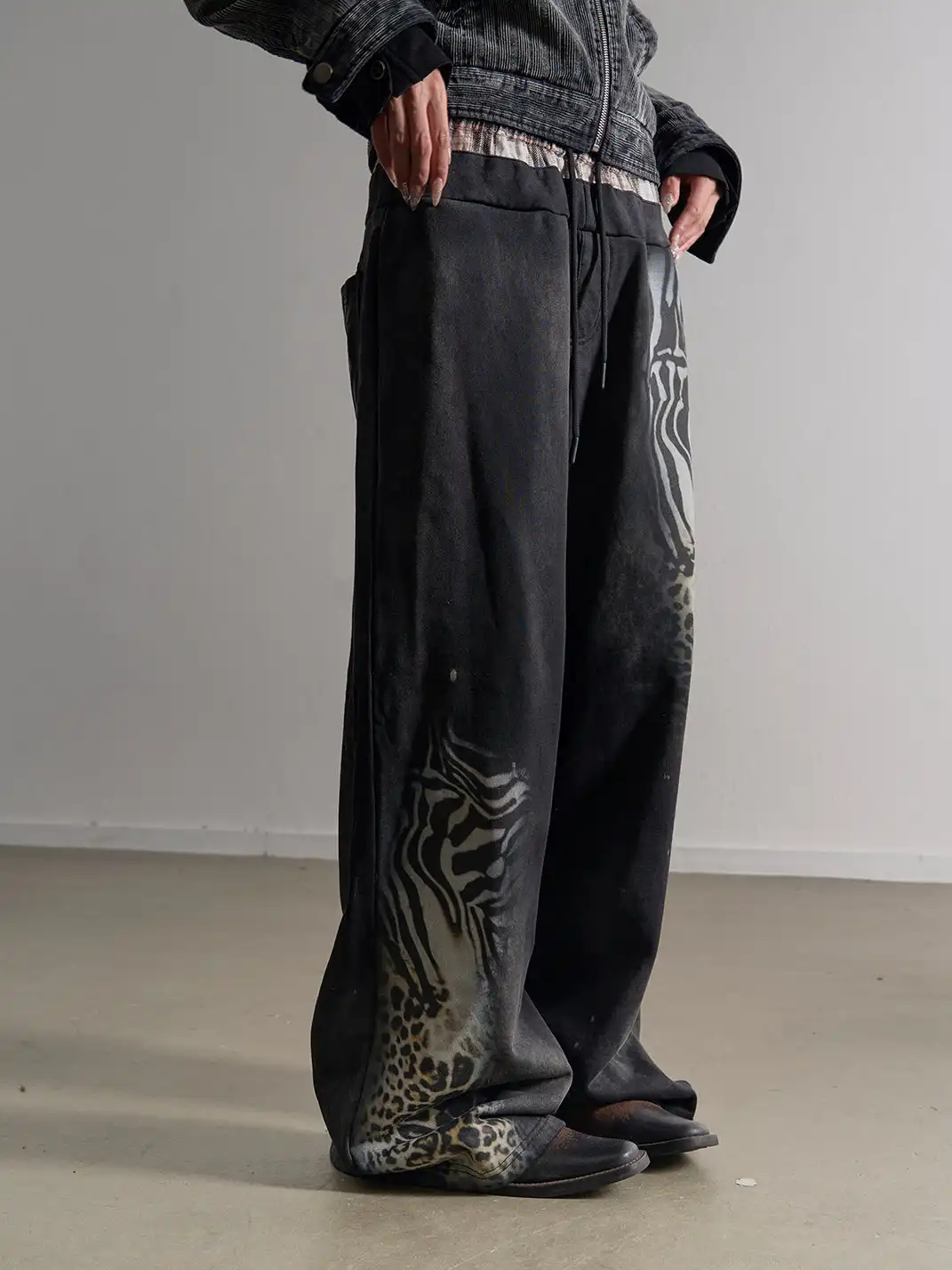 noEmosen | Ink-Splatter Double-Waistband Wide-Leg Sweatpants