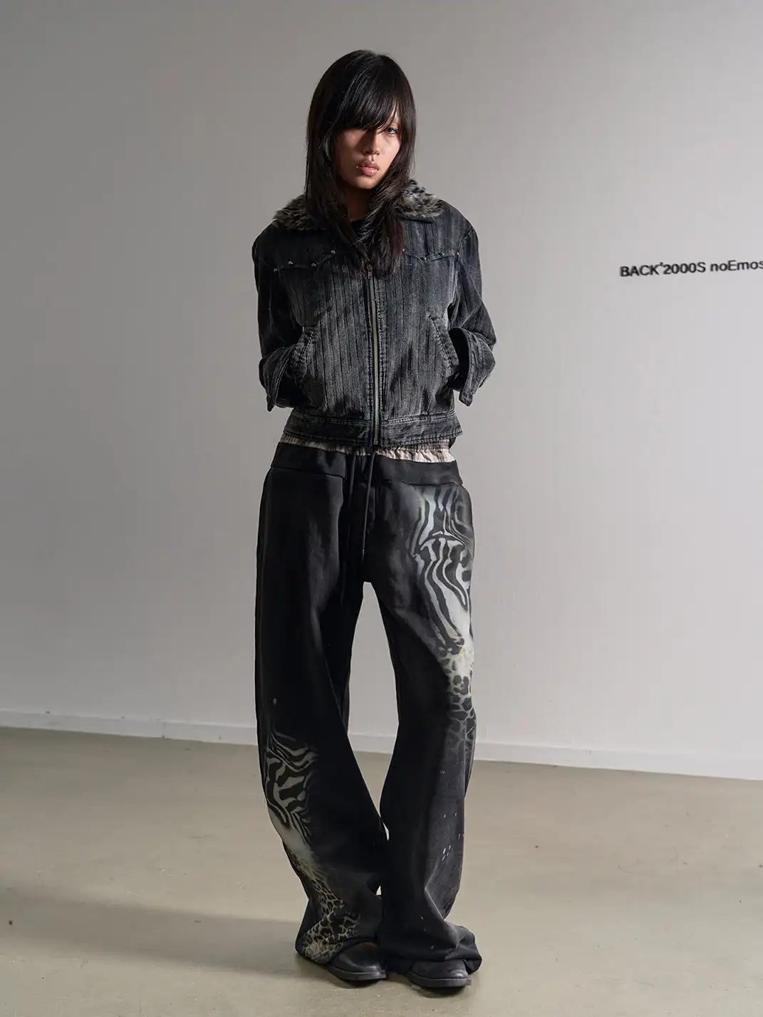 noEmosen | Ink-Splatter Double-Waistband Wide-Leg Sweatpants