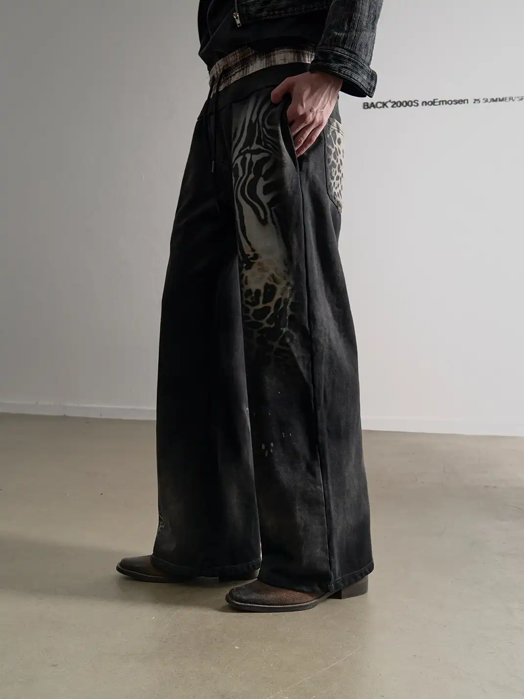 noEmosen | Ink-Splatter Double-Waistband Wide-Leg Sweatpants