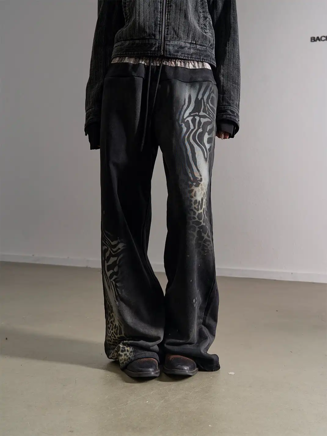 noEmosen | Ink-Splatter Double-Waistband Wide-Leg Sweatpants