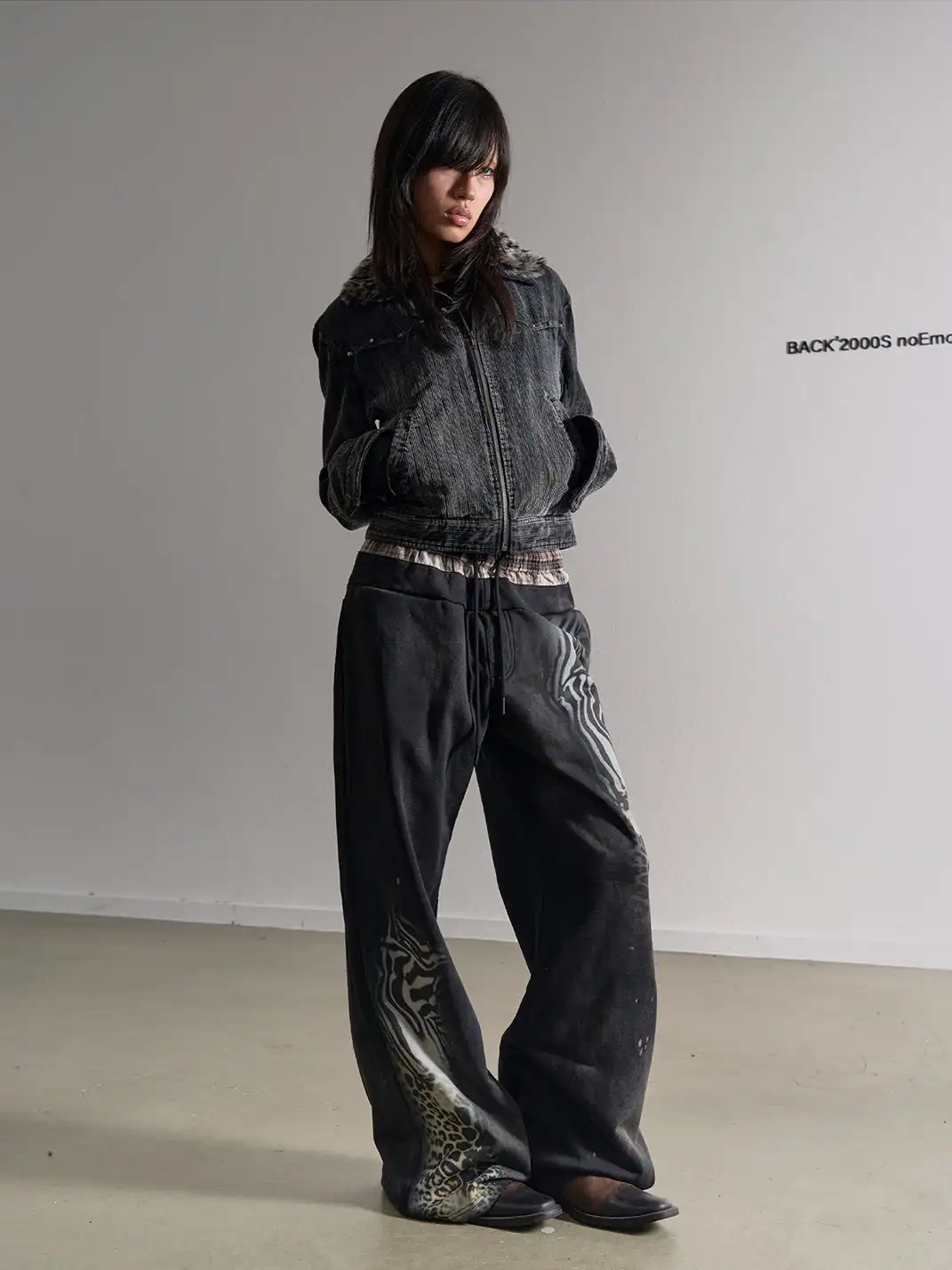 noEmosen | Ink-Splatter Double-Waistband Wide-Leg Sweatpants