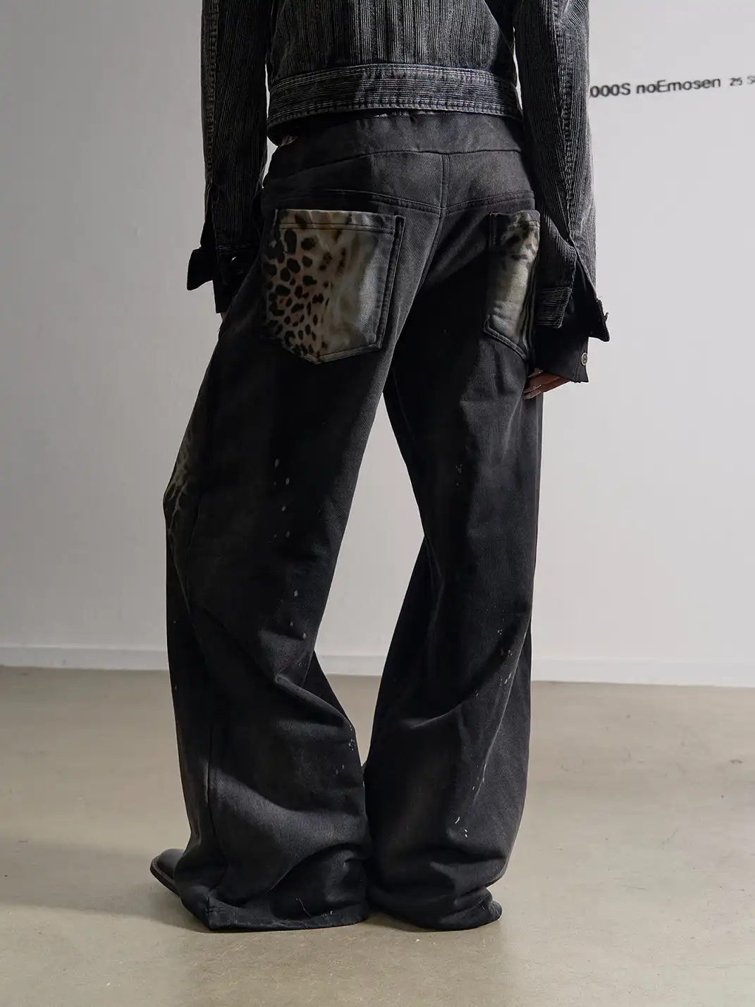 noEmosen | Ink-Splatter Double-Waistband Wide-Leg Sweatpants