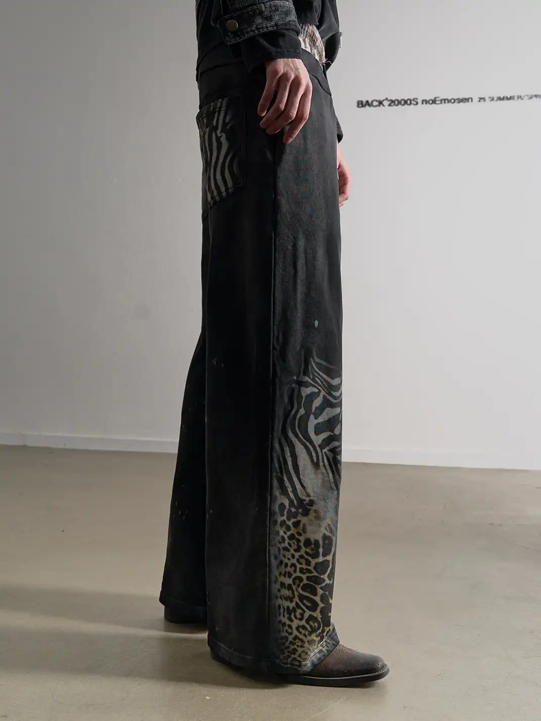 noEmosen | Ink-Splatter Double-Waistband Wide-Leg Sweatpants