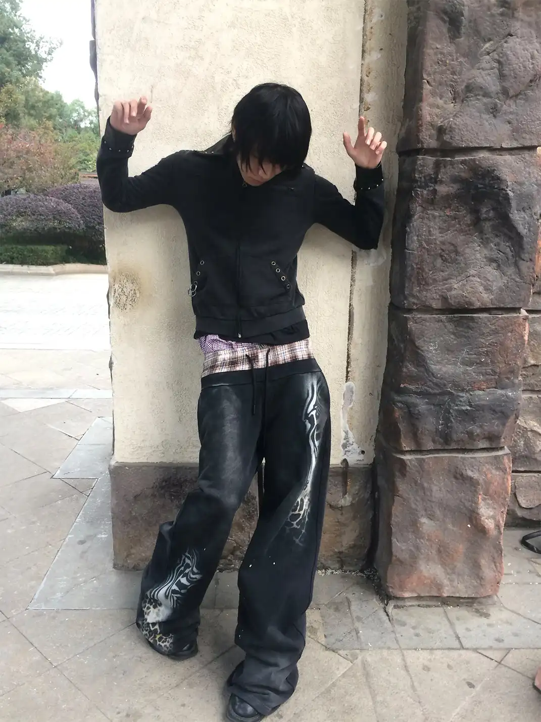 noEmosen | Ink-Splatter Double-Waistband Wide-Leg Sweatpants