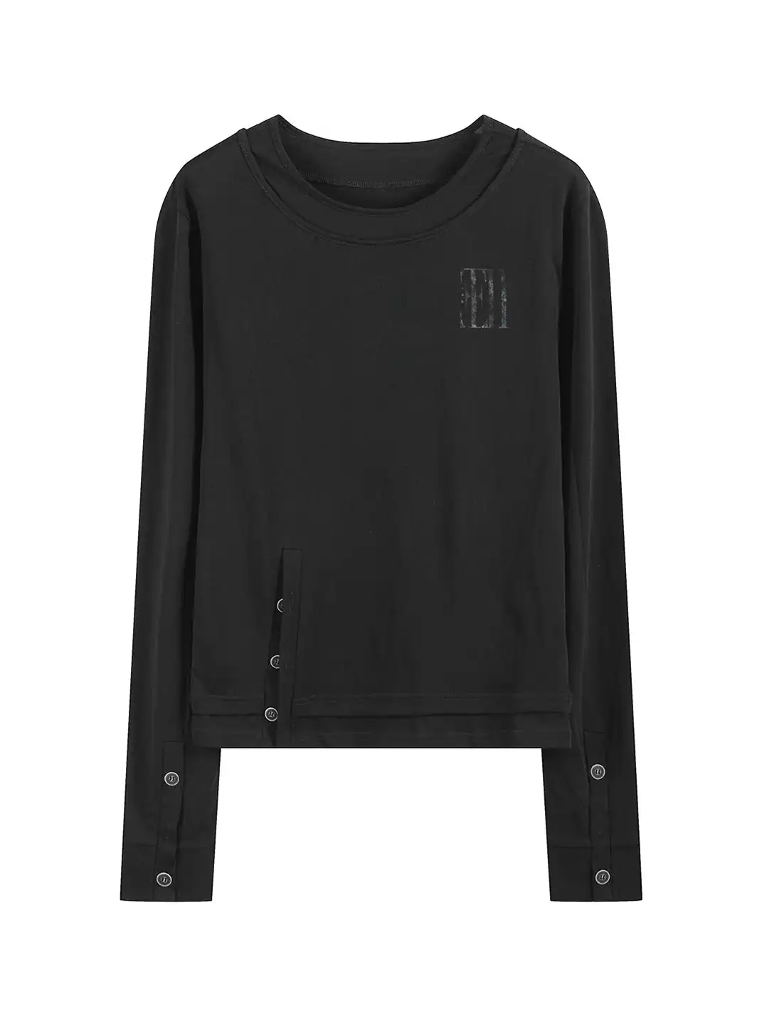 noEmosen | Print Faux Two-Piece Long-Sleeved Top
