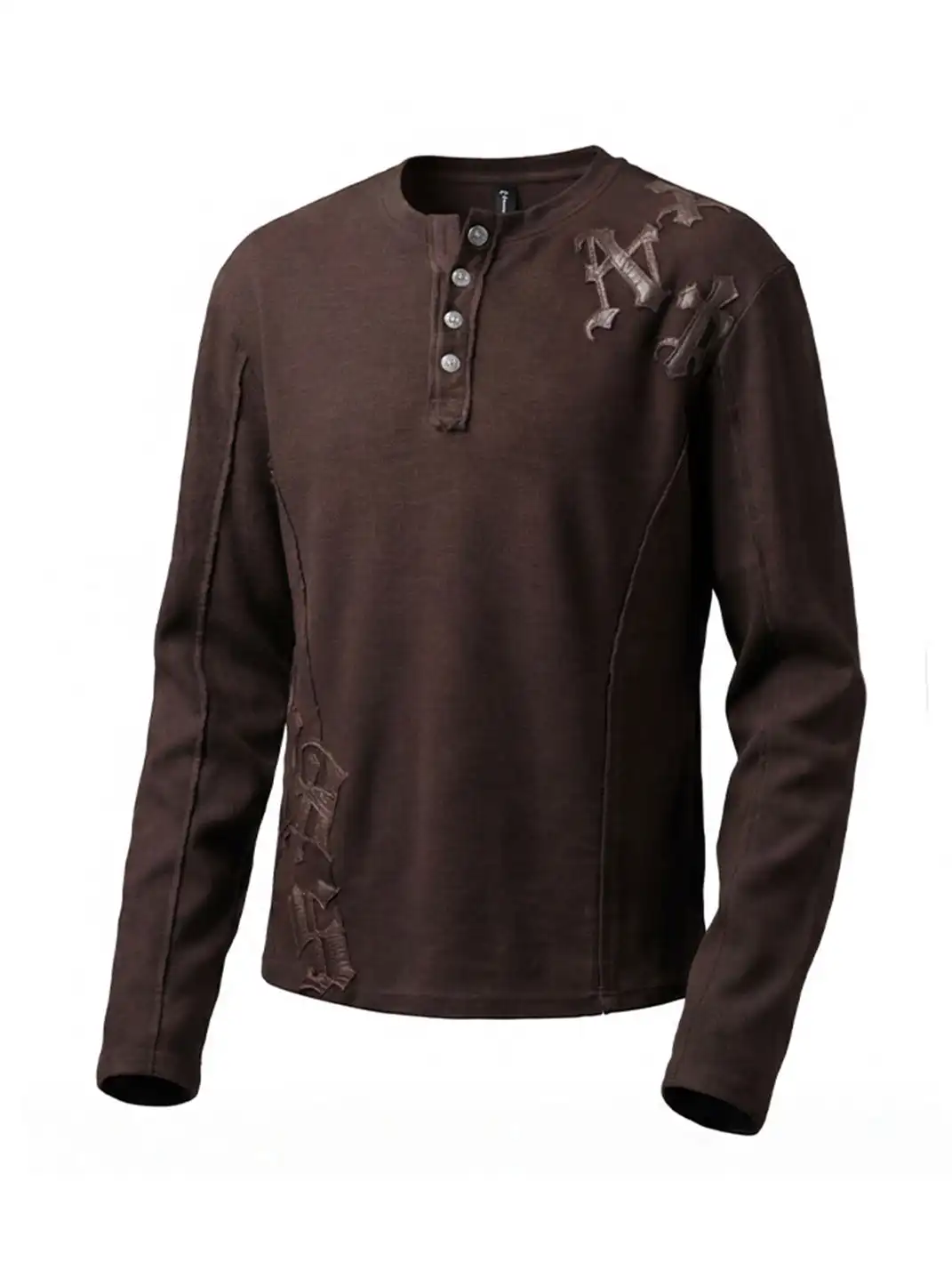 DND4DES | Retro Henley Collar Appliqué Long-Sleeve T-Shirt