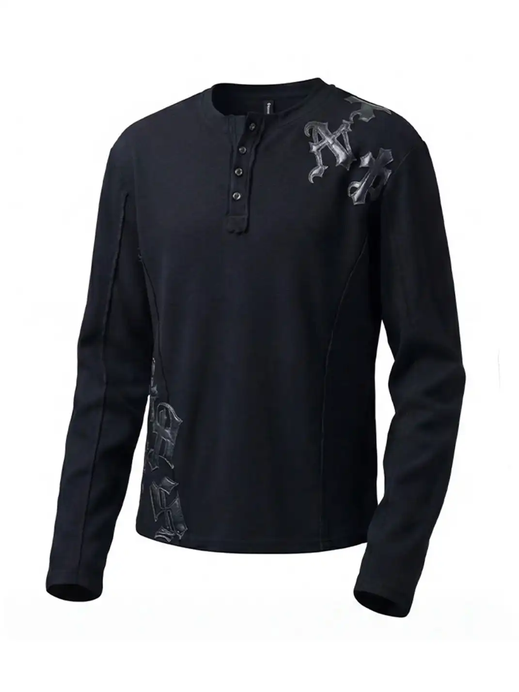 DND4DES | Retro Henley Collar Appliqué Long-Sleeve T-Shirt