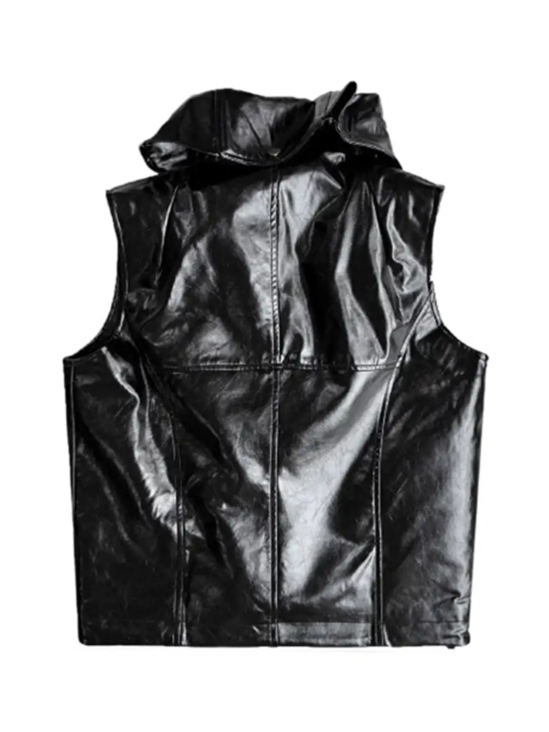 GOJOYJINNI | Irregularly Shaped Shiny Stand-Up Collar Leather Vest