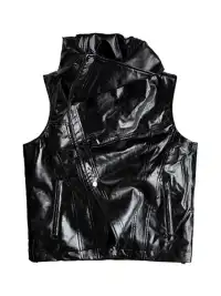 GOJOYJINNI | Irregularly Shaped Shiny Stand-Up Collar Leather Vest