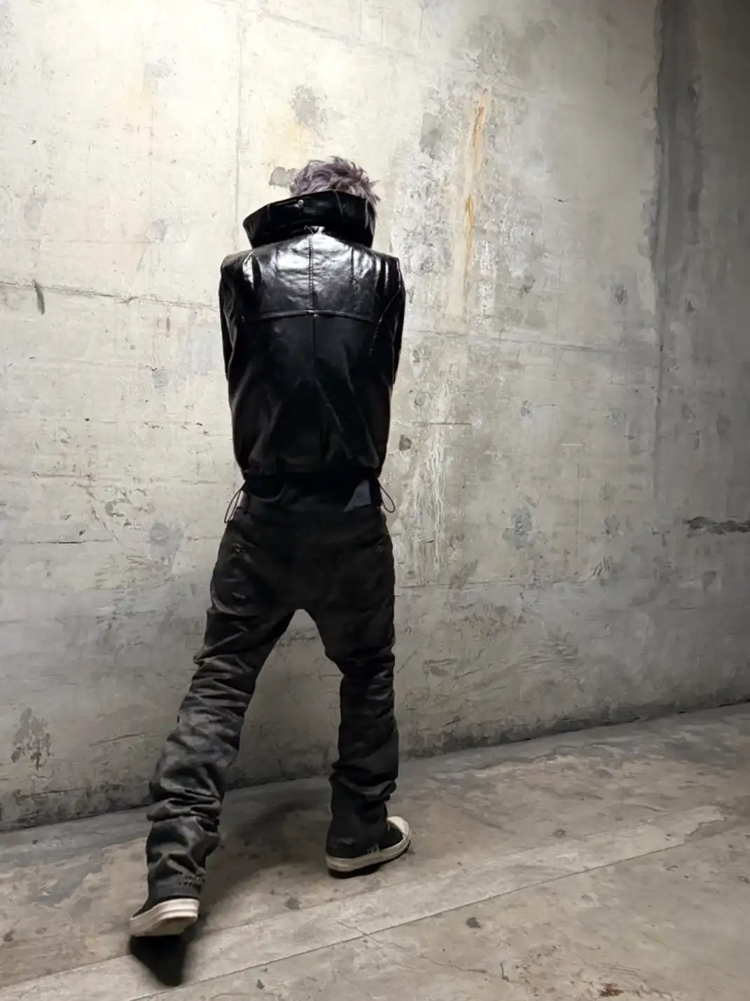 GOJOYJINNI | Irregularly Shaped Shiny Stand-Up Collar Leather Vest