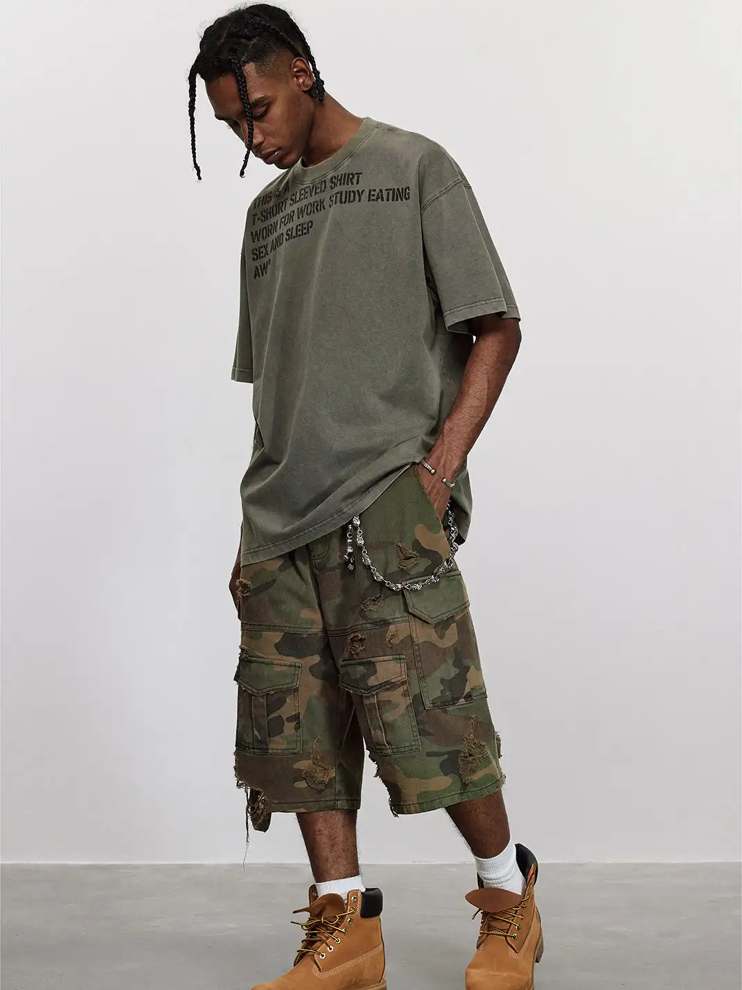 ANTIDOTE | Camouflage Ripped Cargo Pants