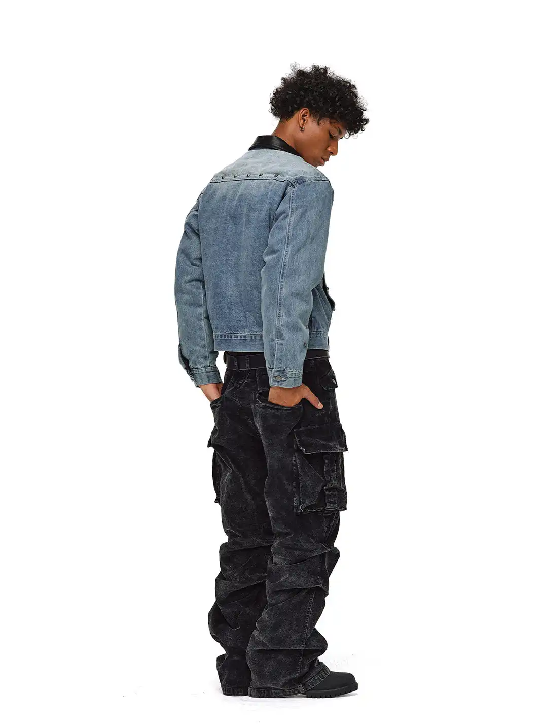 ANTIDOTE | Studded Denim Jacket With Leather Collar