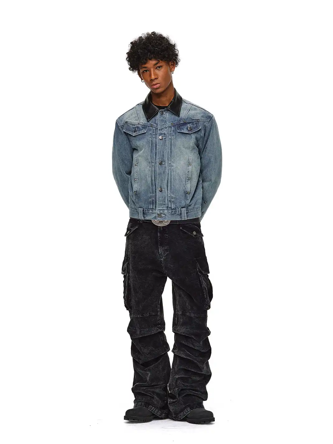 ANTIDOTE | Studded Denim Jacket With Leather Collar
