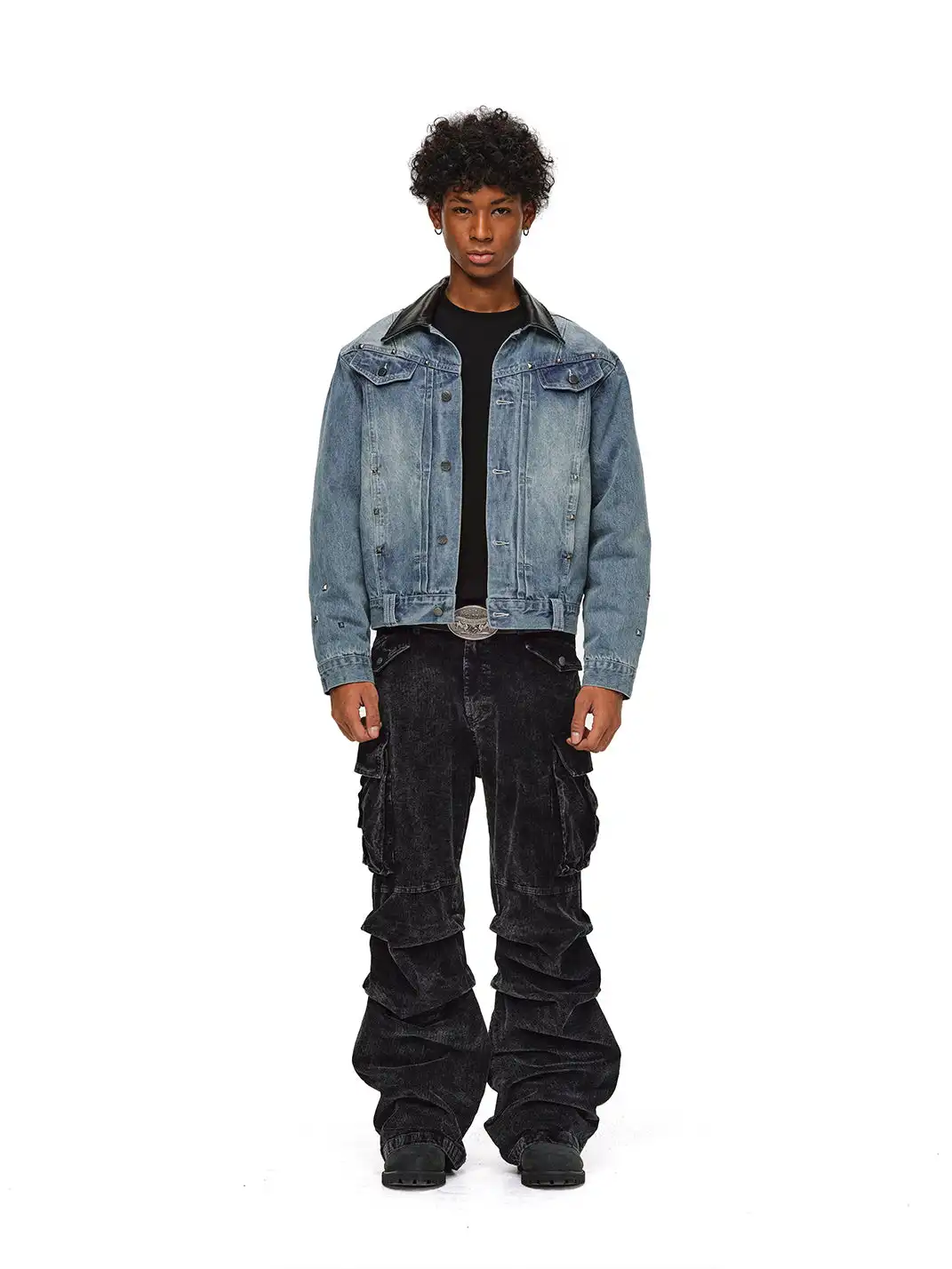 ANTIDOTE | Studded Denim Jacket With Leather Collar