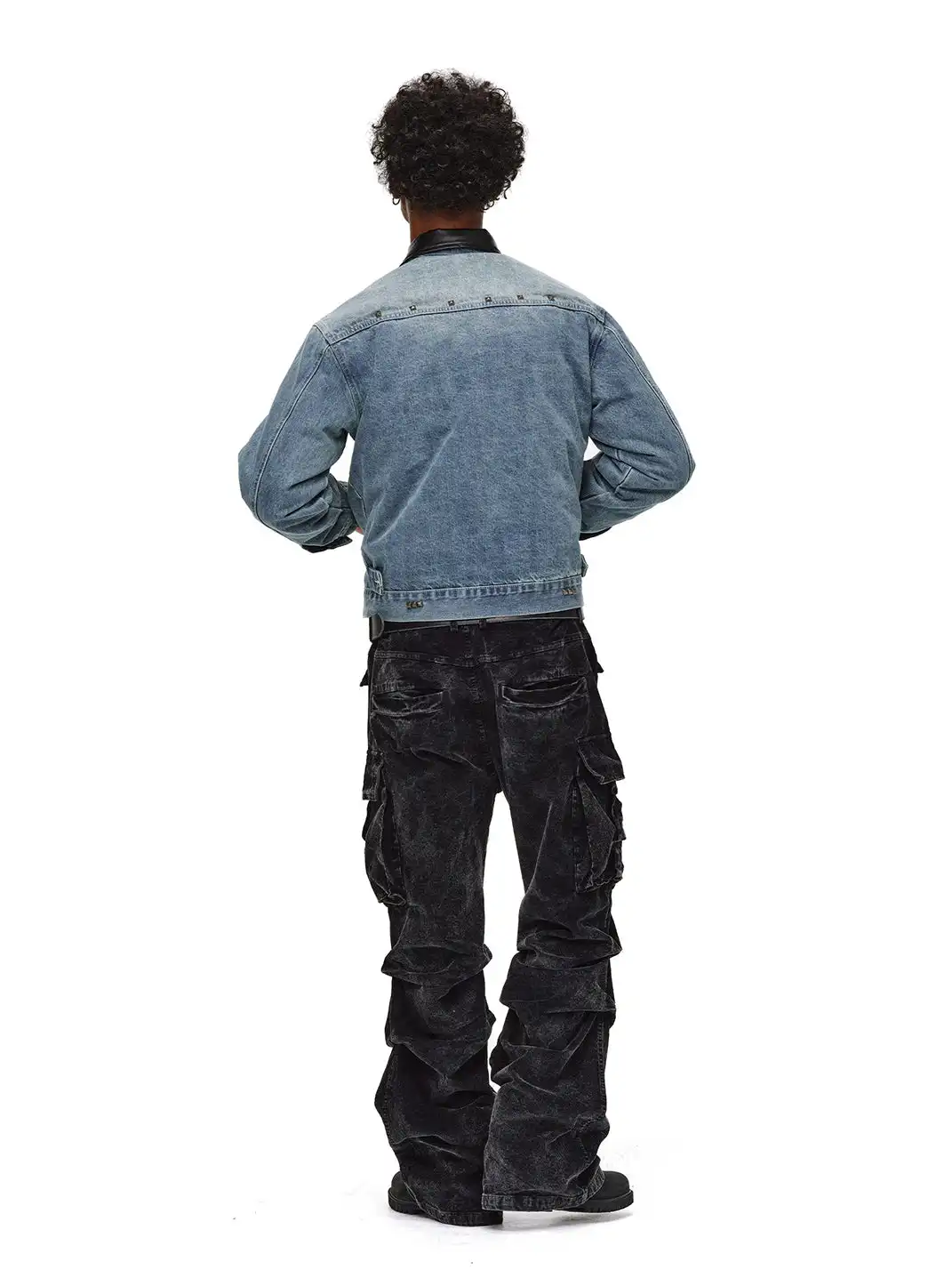 ANTIDOTE | Studded Denim Jacket With Leather Collar