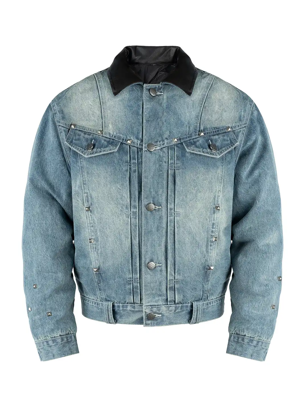 ANTIDOTE | Studded Denim Jacket With Leather Collar