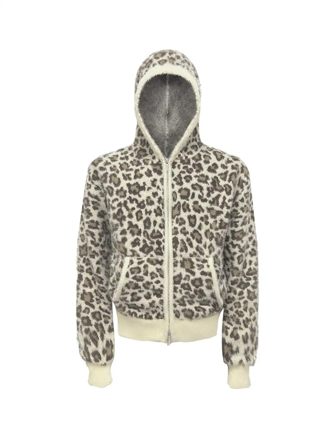 WANNA LAB | Leopard Print Jacquard Sweater Hoodie