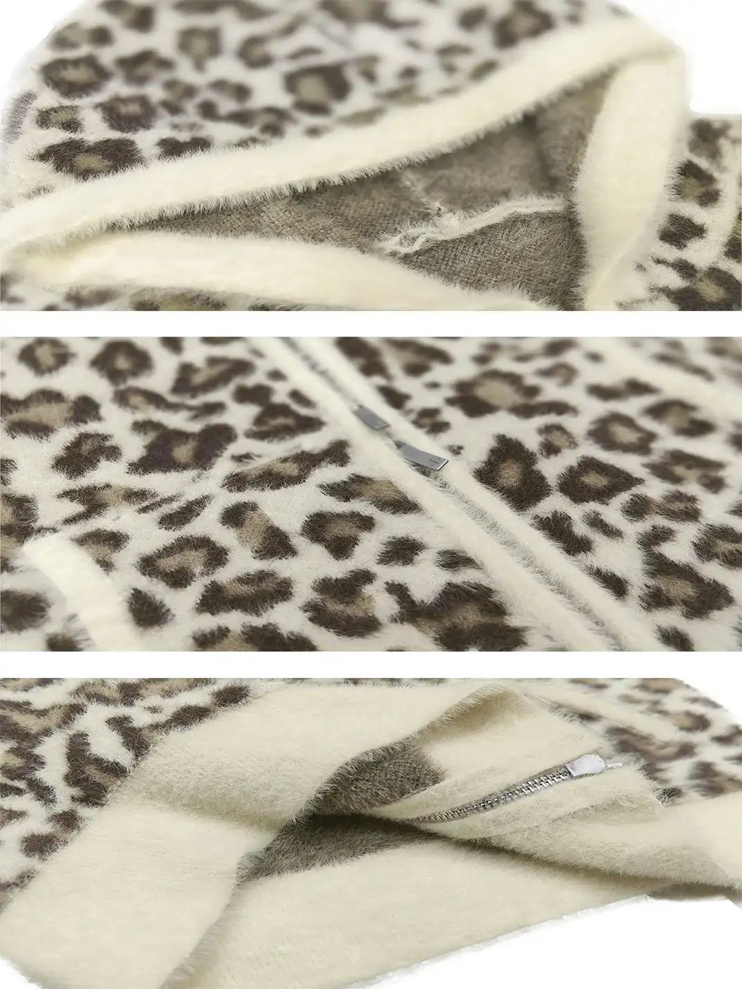 WANNA LAB | Leopard Print Jacquard Sweater Hoodie