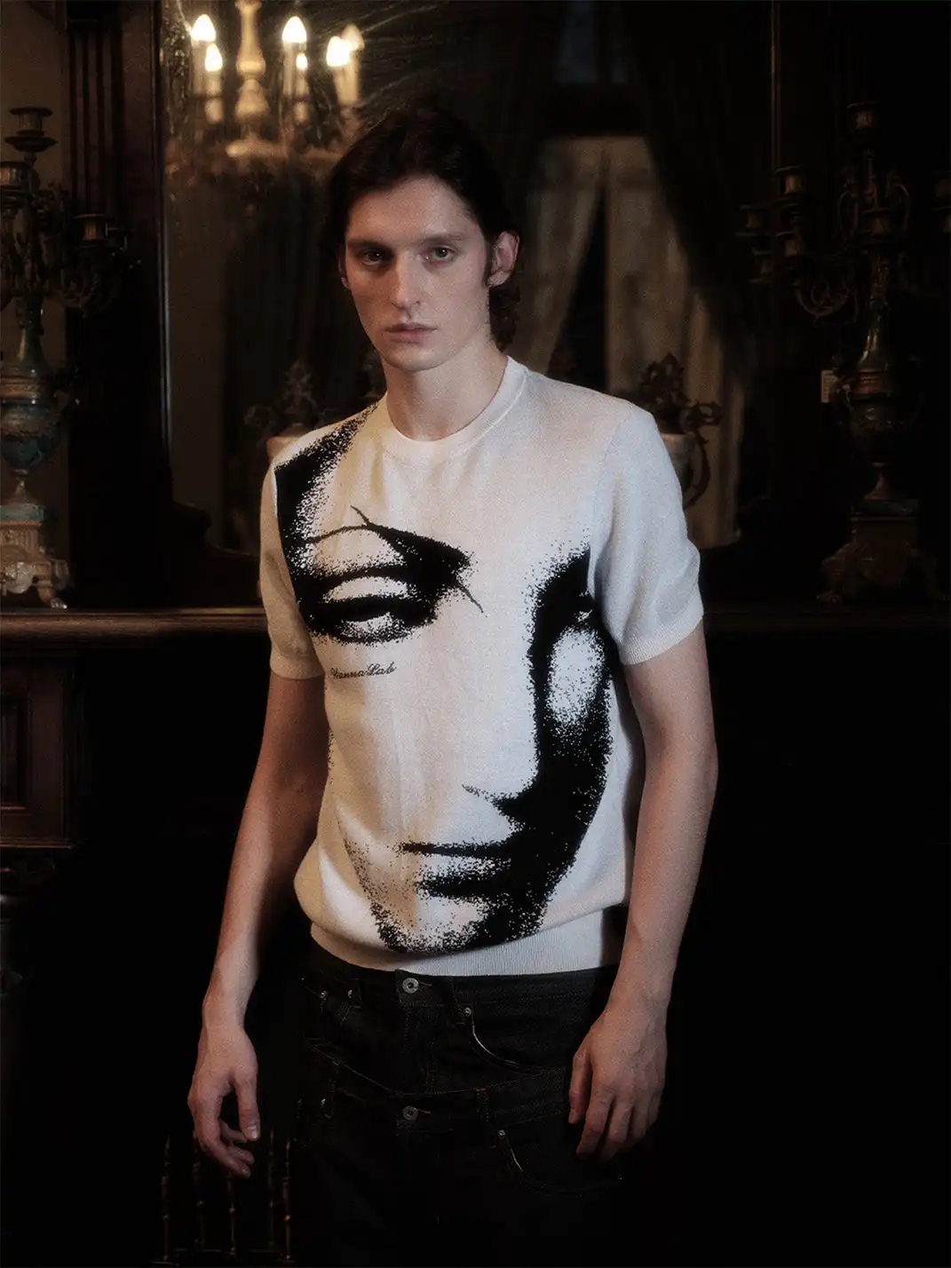 WANNA LAB | Face Jacquard Sweater With Straight Shoulders