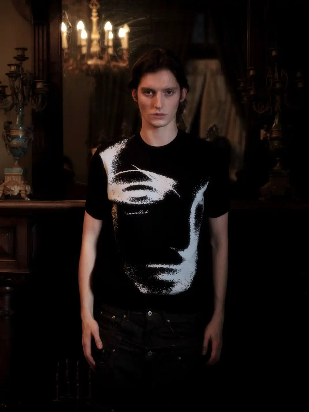WANNA LAB | Face Jacquard Sweater With Straight Shoulders