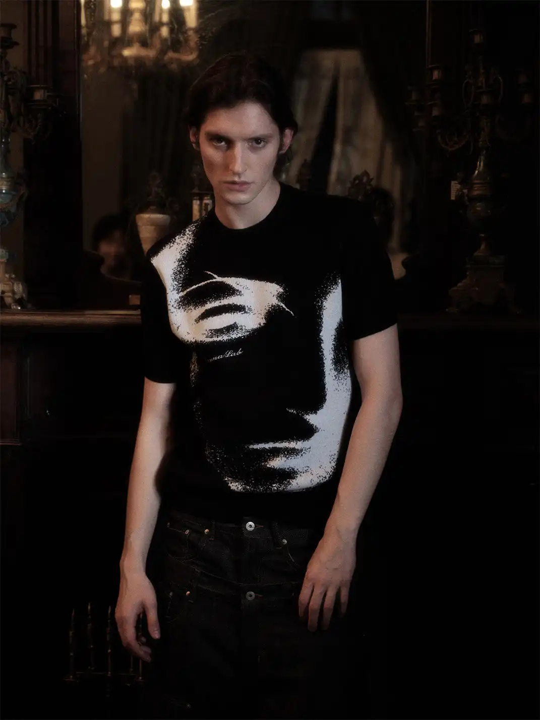 WANNA LAB | Face Jacquard Sweater With Straight Shoulders