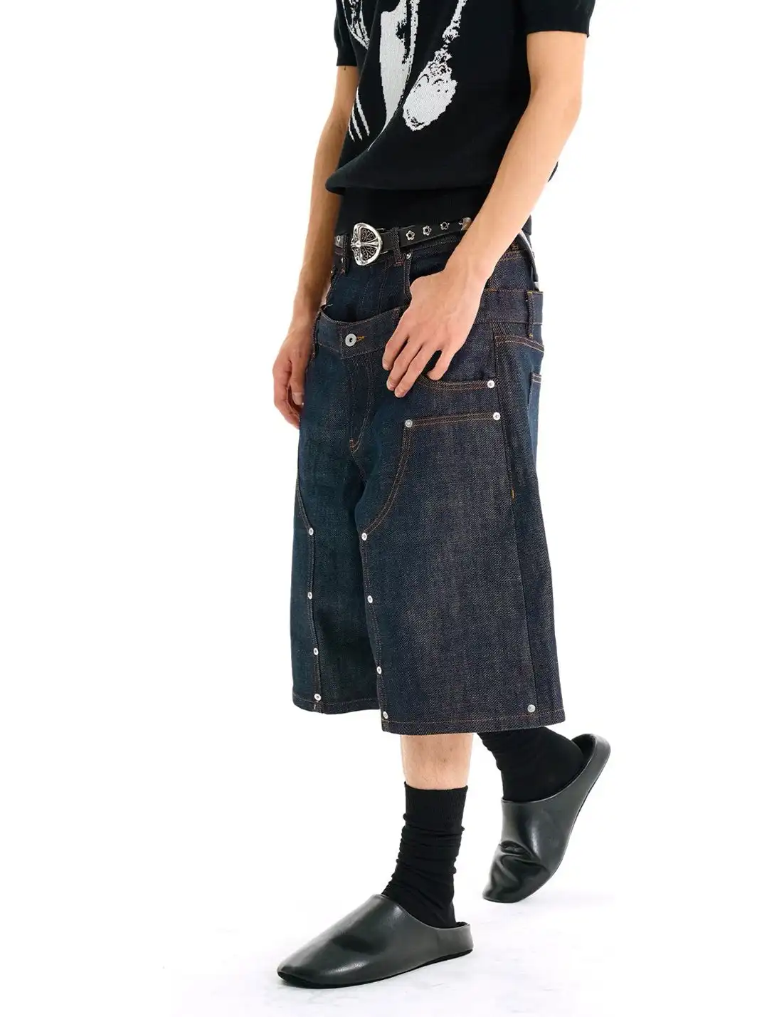 WANNA LAB | Double-Waisted Studded Pants