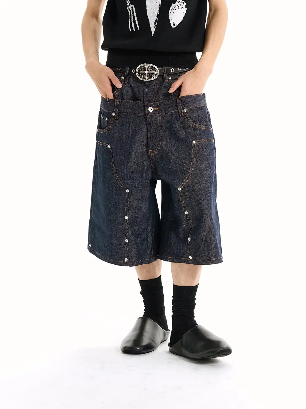 WANNA LAB | Double-Waisted Studded Pants