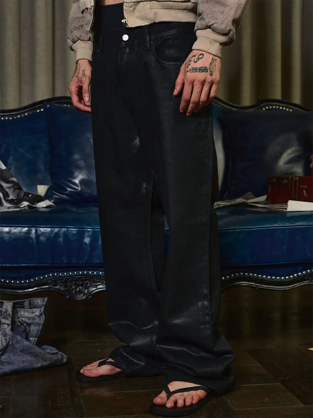 WANNA LAB | Waxed Flared Straight-Leg Coated Jeans