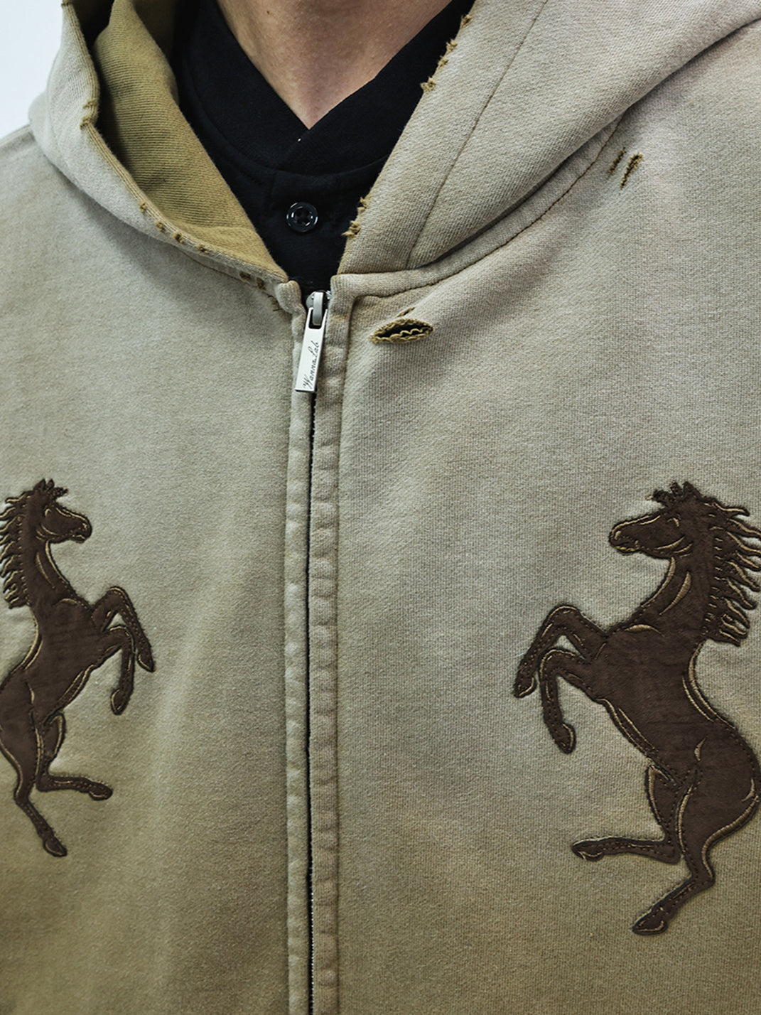 WANNA LAB | Double Prancing Horse Appliqué Embroidered Hoodie