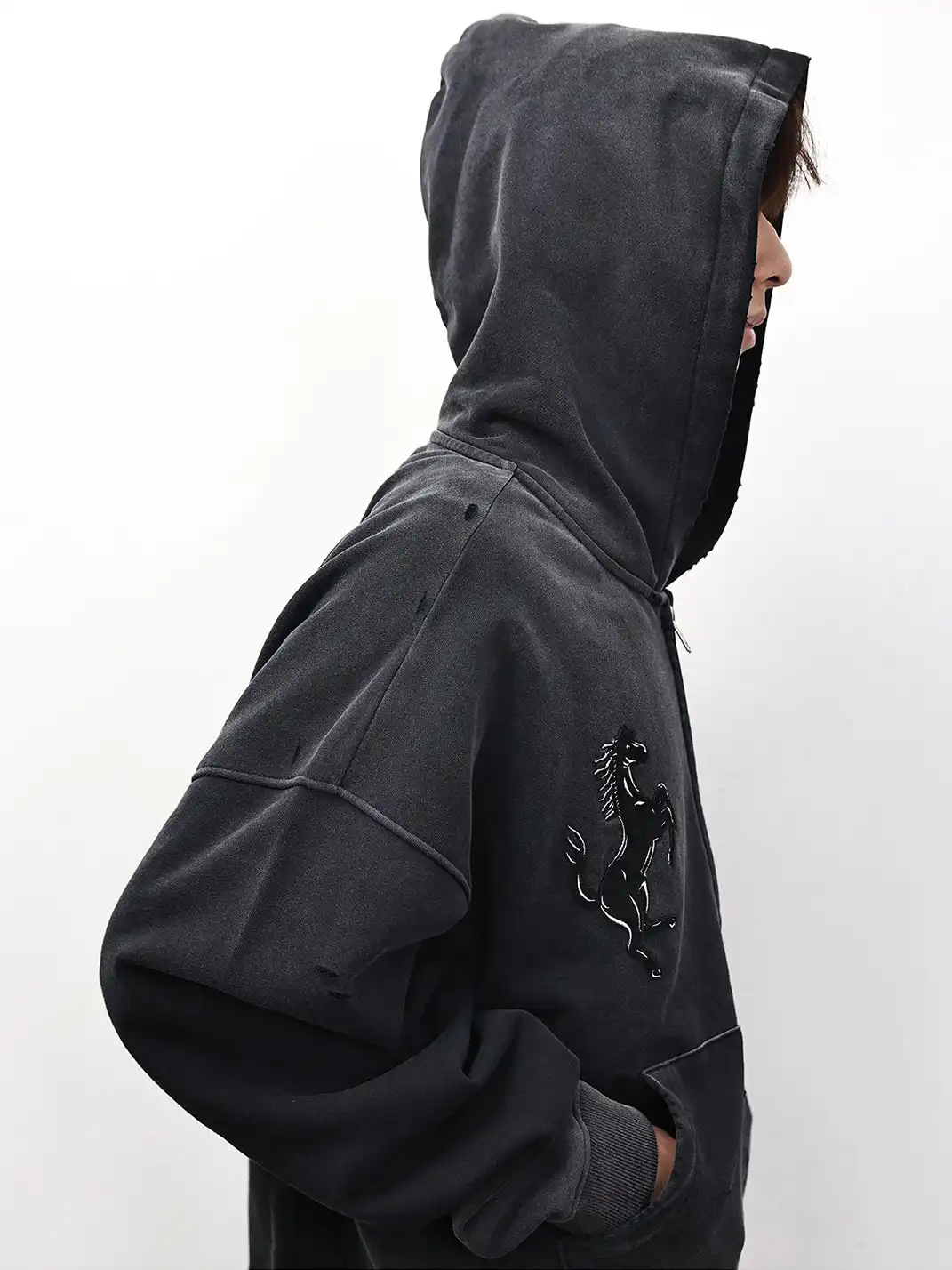 WANNA LAB | Double Prancing Horse Appliqué Embroidered Hoodie
