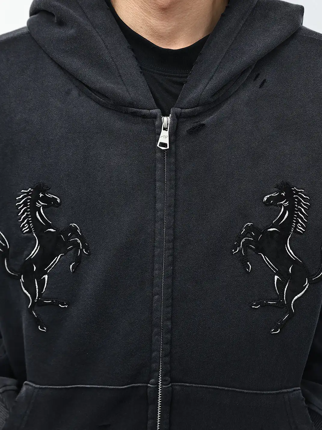 WANNA LAB | Double Prancing Horse Appliqué Embroidered Hoodie