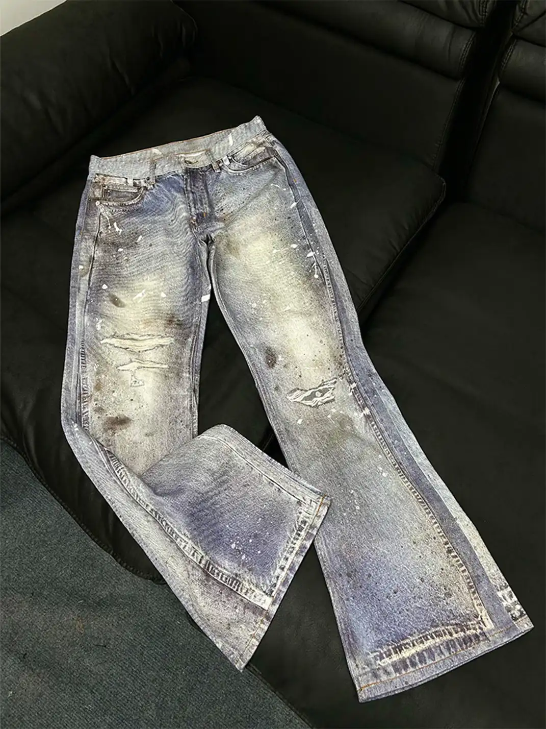 WANNA LAB | Ice Blue Stained Ripped Jeans