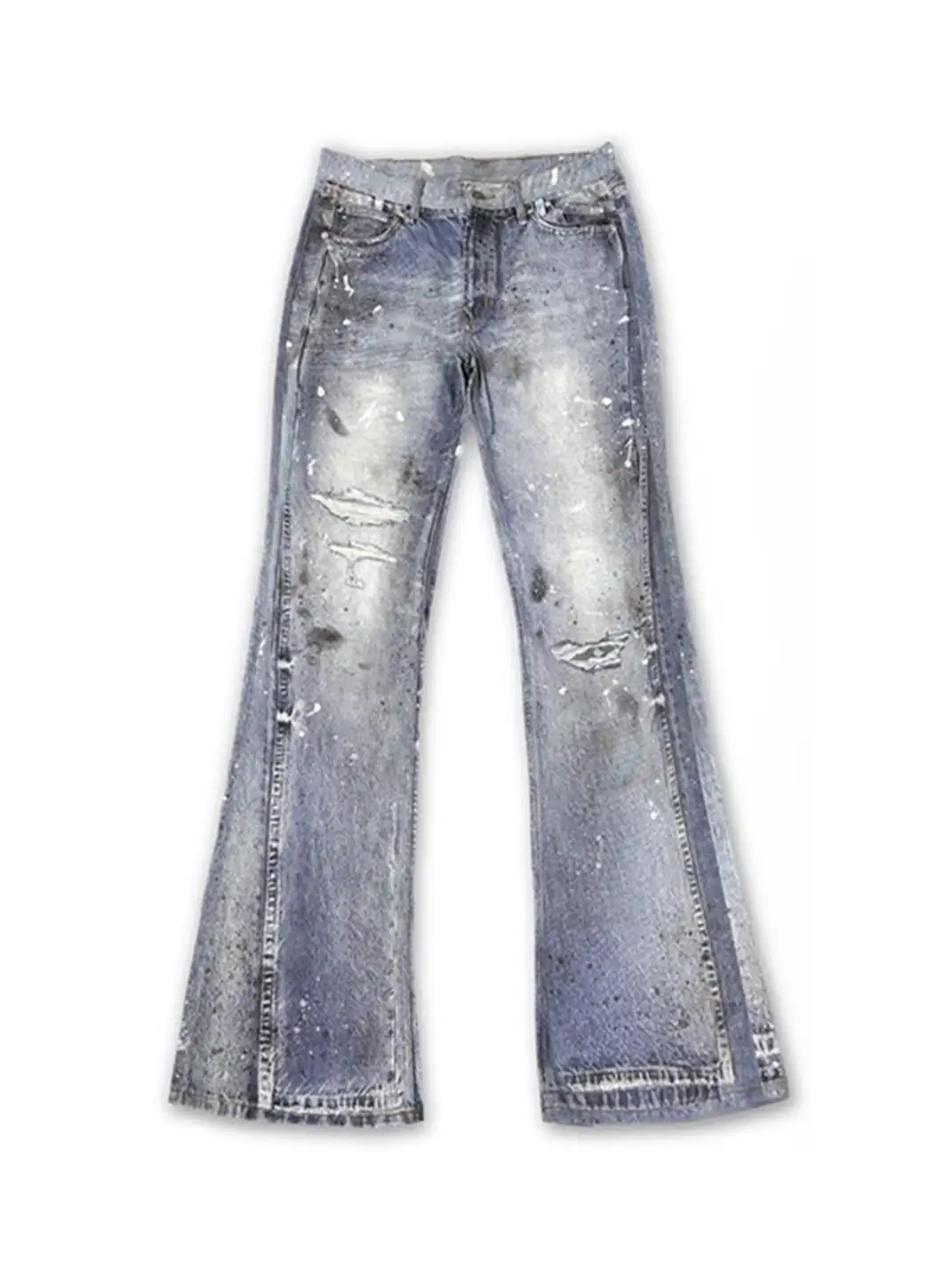 WANNA LAB | Ice Blue Stained Ripped Jeans