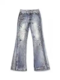 WANNA LAB | Ice Blue Stained Ripped Jeans