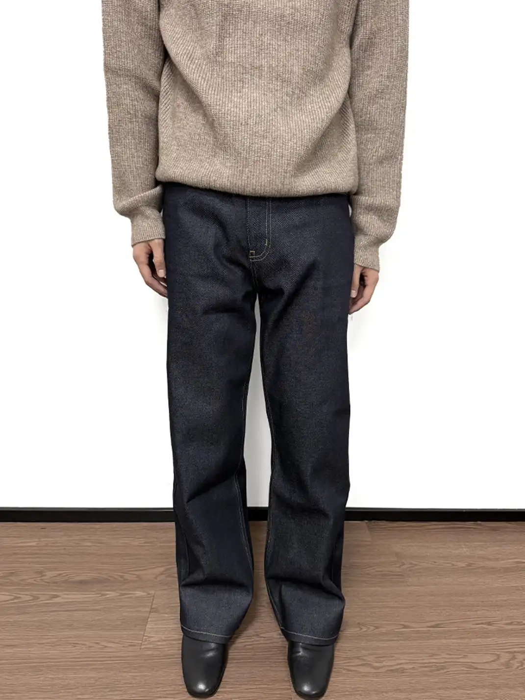 WANNA LAB | Turquoise Sheepskin Patchwork Straight-Leg Jeans