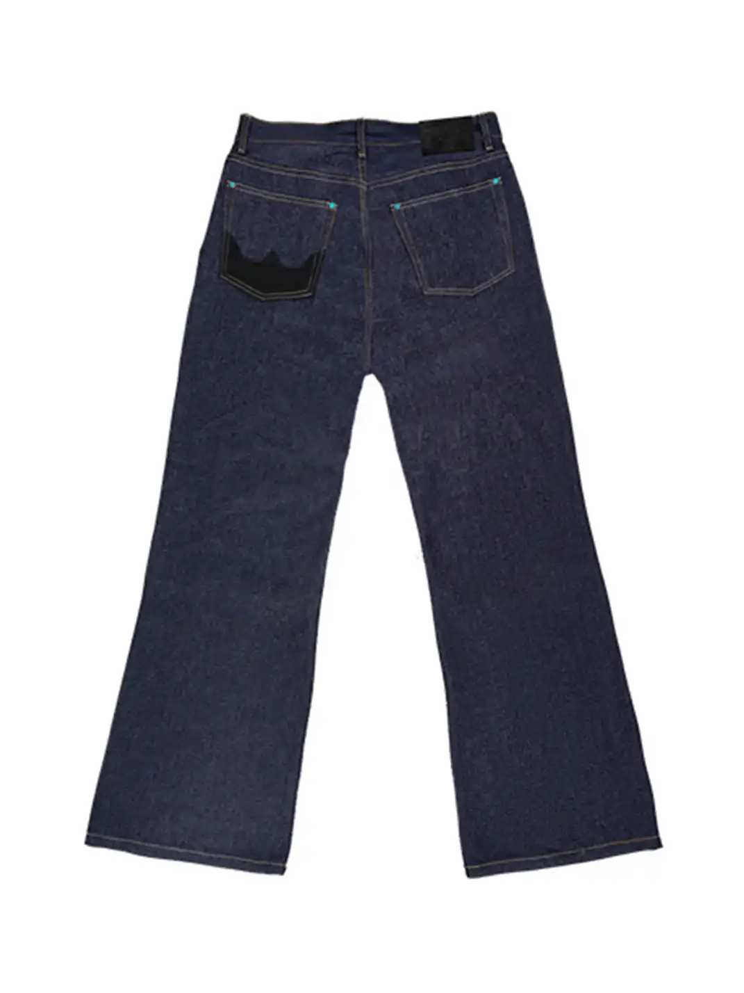 WANNA LAB | Turquoise Sheepskin Patchwork Straight-Leg Jeans