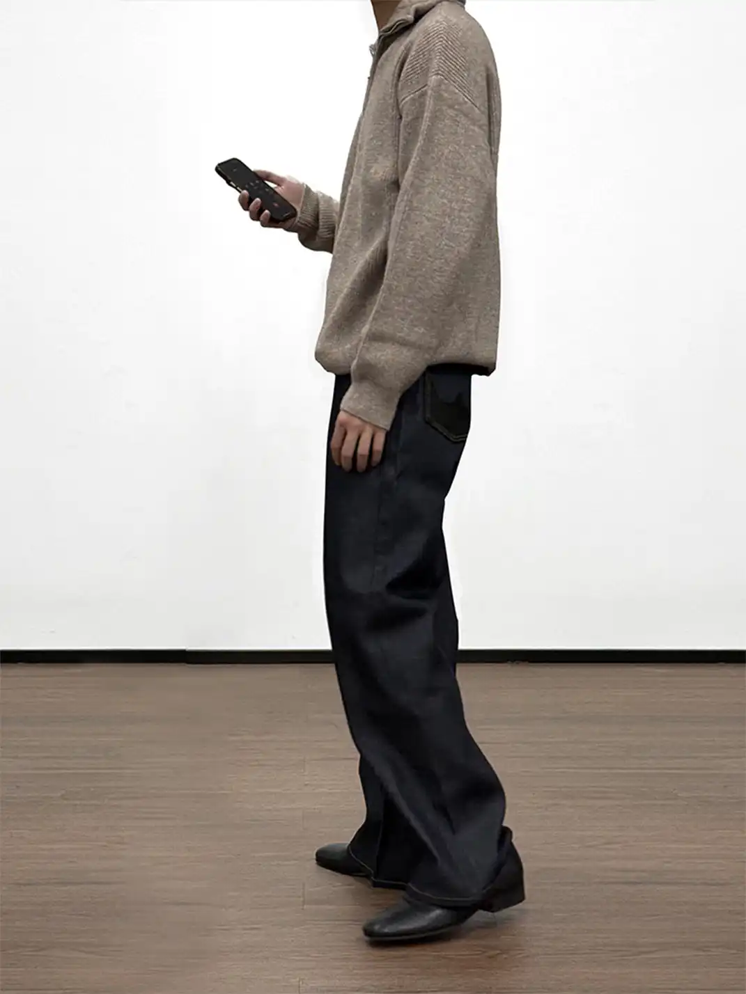 WANNA LAB | Turquoise Sheepskin Patchwork Straight-Leg Jeans