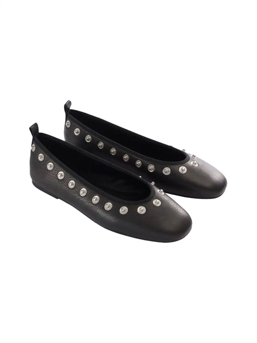 COOLCHAP | Square-Toe Flat Shoes with Studded Detailing & Fabric Flower Accents