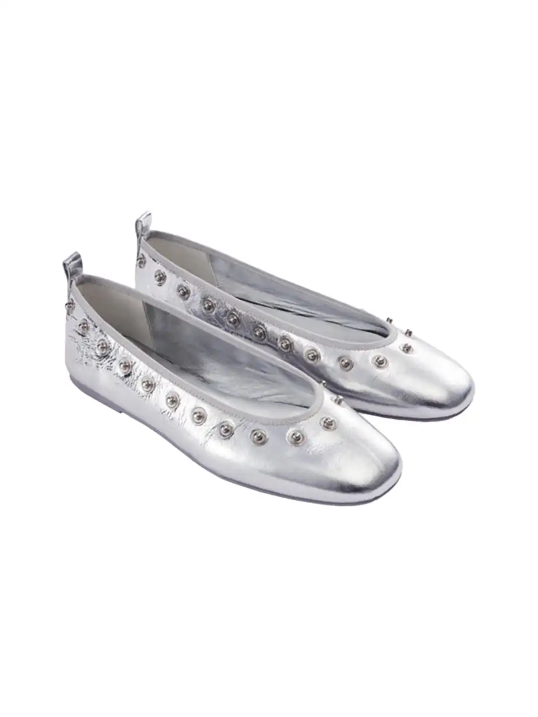 COOLCHAP | Square-Toe Flat Shoes with Studded Detailing & Fabric Flower Accents
