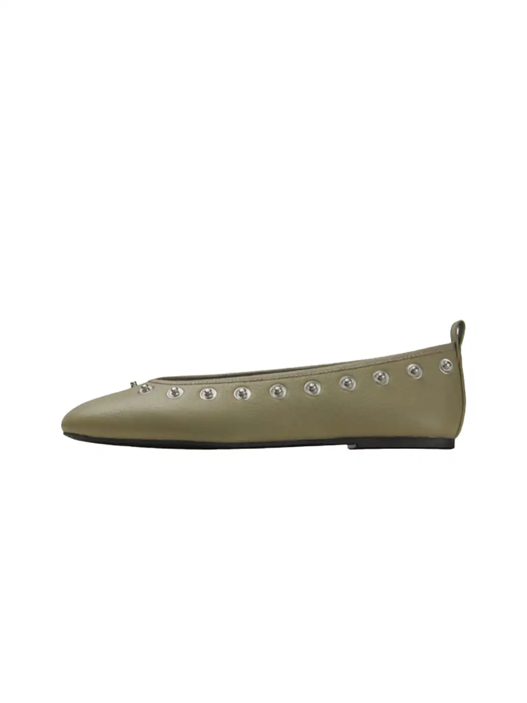 COOLCHAP | Square-Toe Flat Shoes with Studded Detailing & Fabric Flower Accents