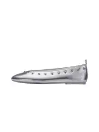 COOLCHAP | Square-Toe Flat Shoes with Studded Detailing & Fabric Flower Accents