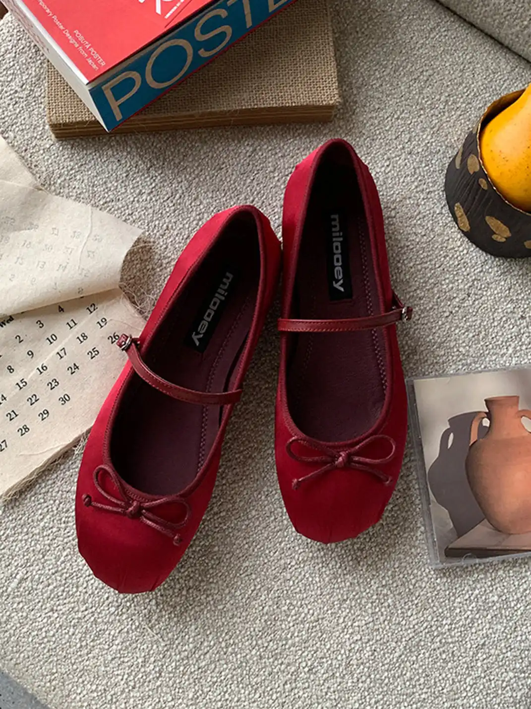 MILU | Shallow-cut flat Mary Jane shoes with bow