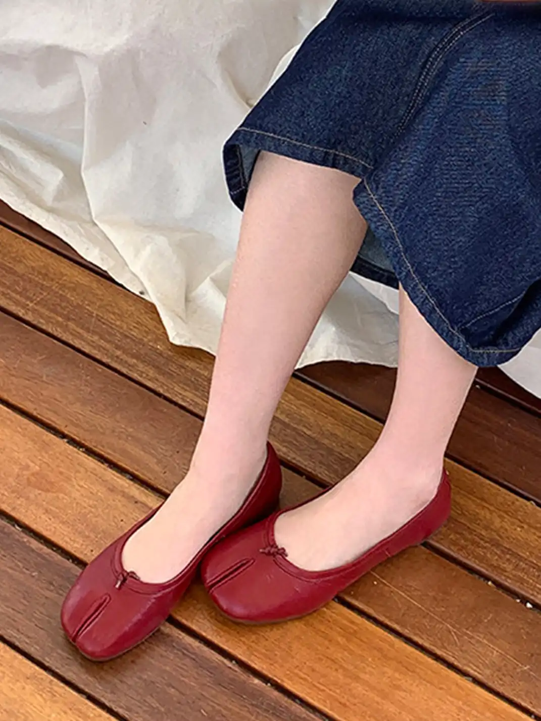 MILU | Genuine Leather Soft-Soled Split-Toe Flats
