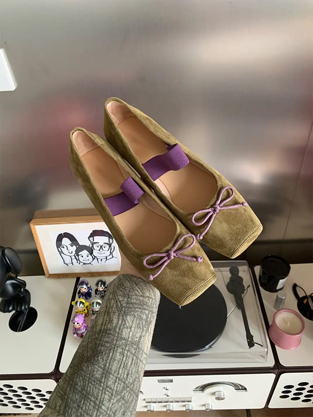 MILU | Bow-Tie Square-Toe Low-Cut Flat Shoes