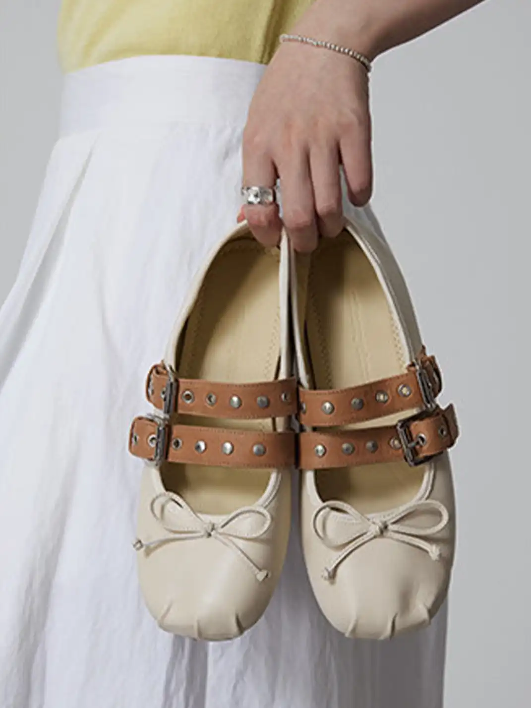 MILU | Double-Strap Genuine Leather Ballet Shoes