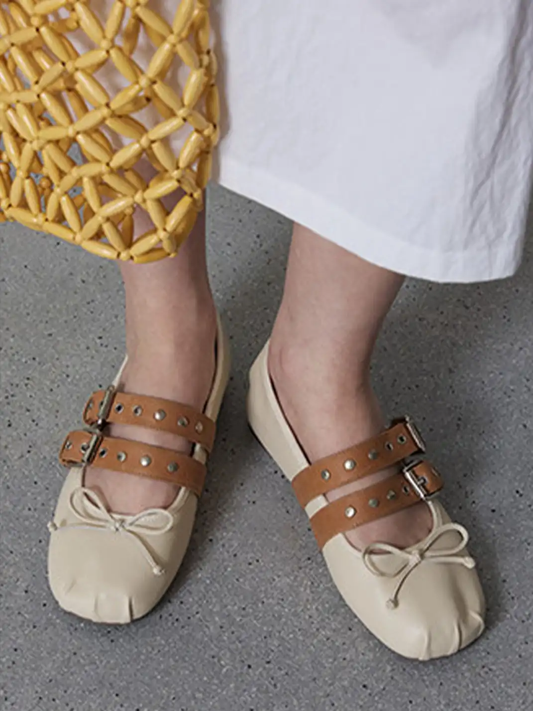 MILU | Double-Strap Genuine Leather Ballet Shoes