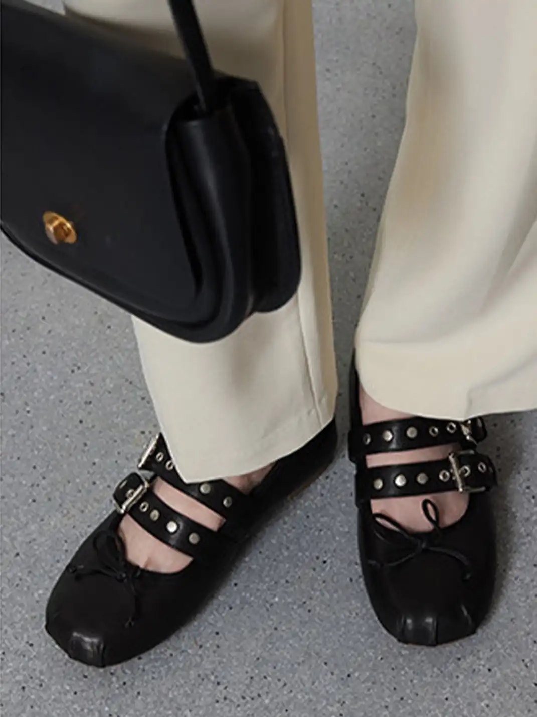 MILU | Double-Strap Genuine Leather Ballet Shoes